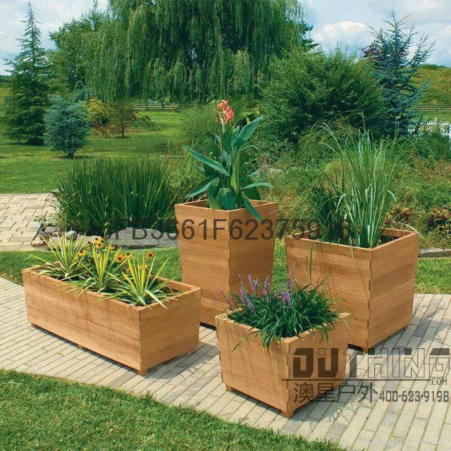 Creative art display feature of square wood preservative flower box combination 2