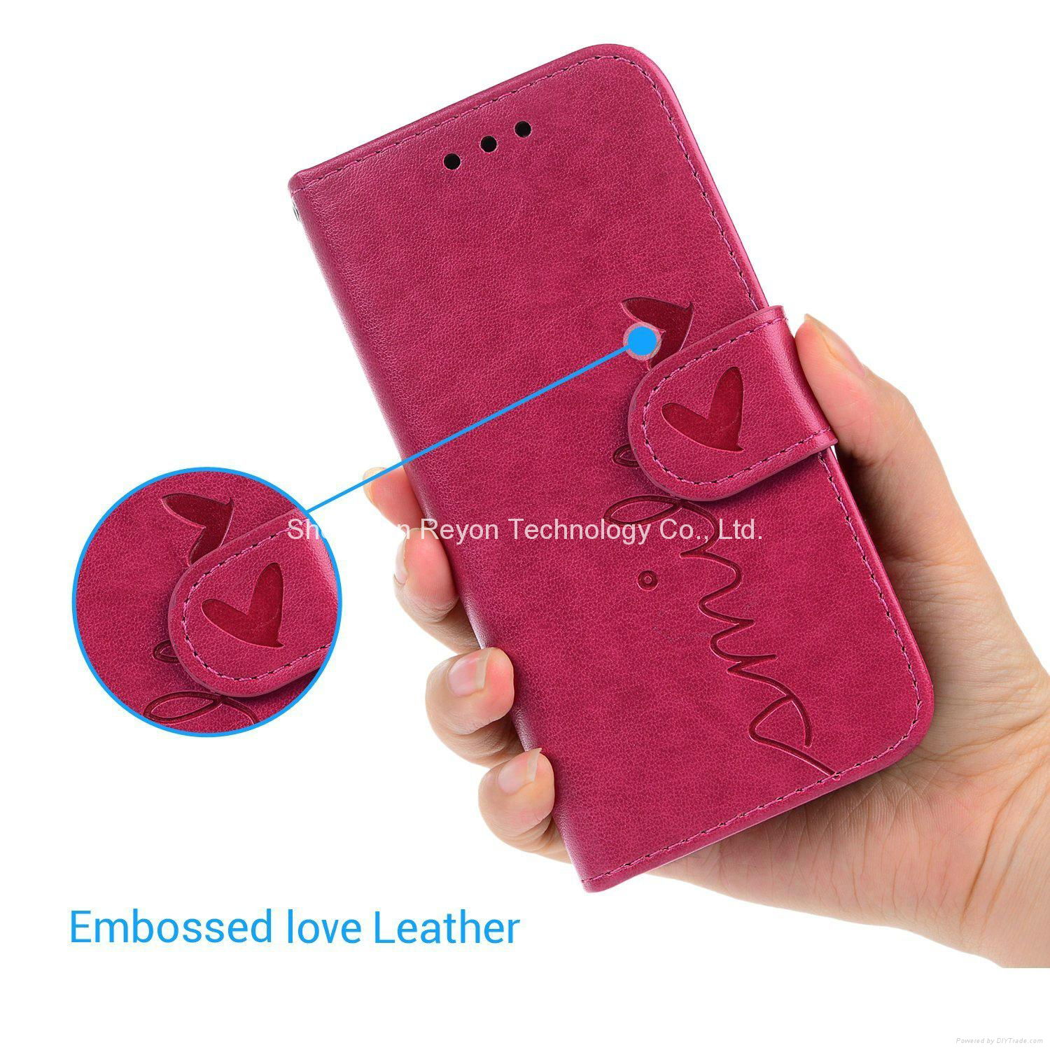 2017 mobile phone Wallet Case Embossed Love PU Leather Case Full Protective Anti 4