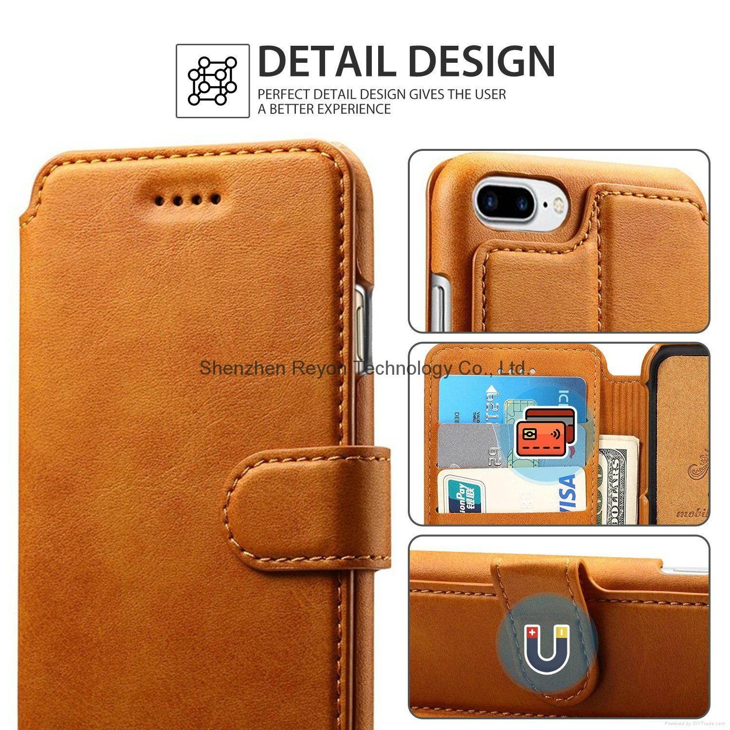 For iPhone 7 Plus Leather Case-Pasonomi [Slim Fit] Vintage Flip Case Cover wi 4