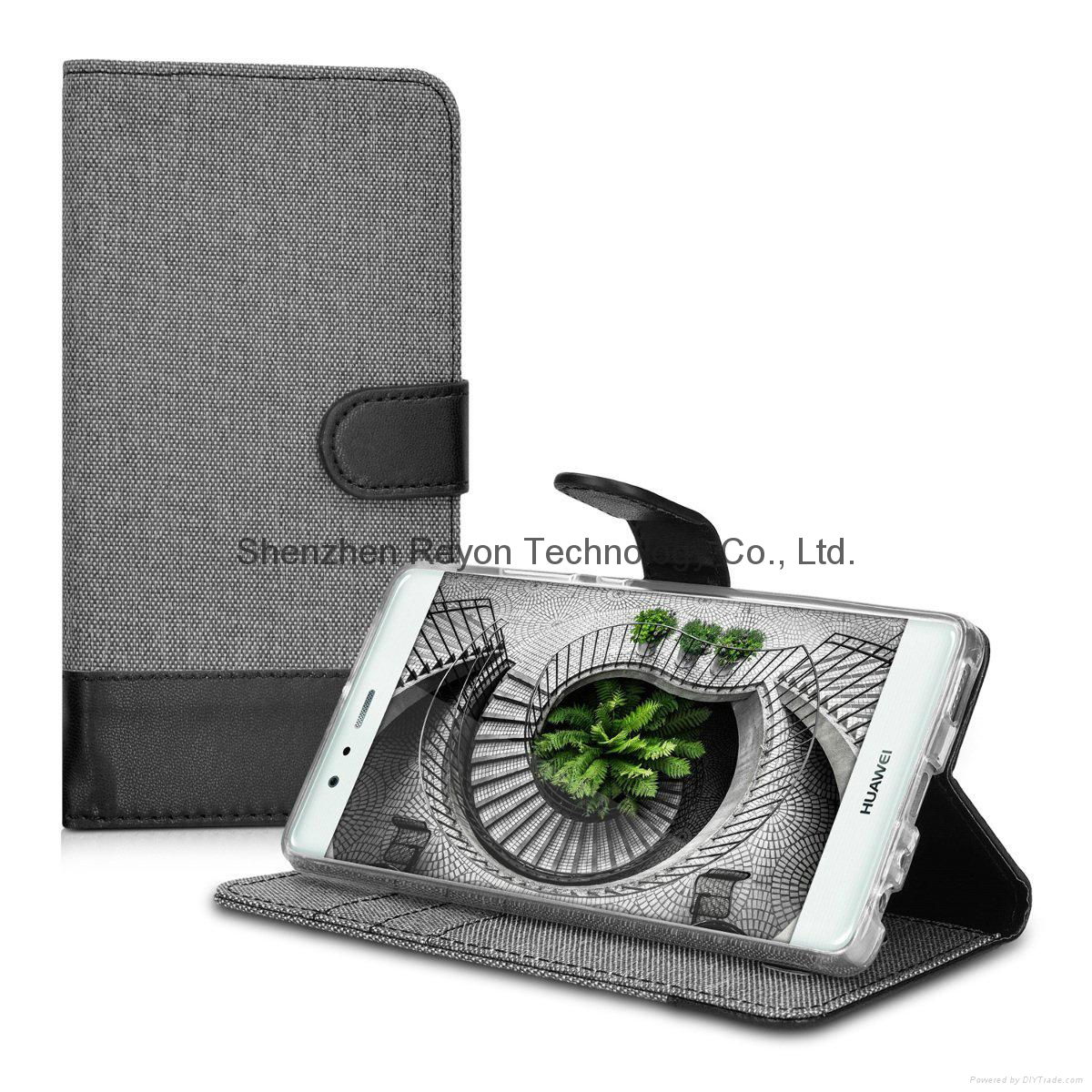 Wallet case cover For Huawei P9 - Flip case with card slot and stand in grey 2