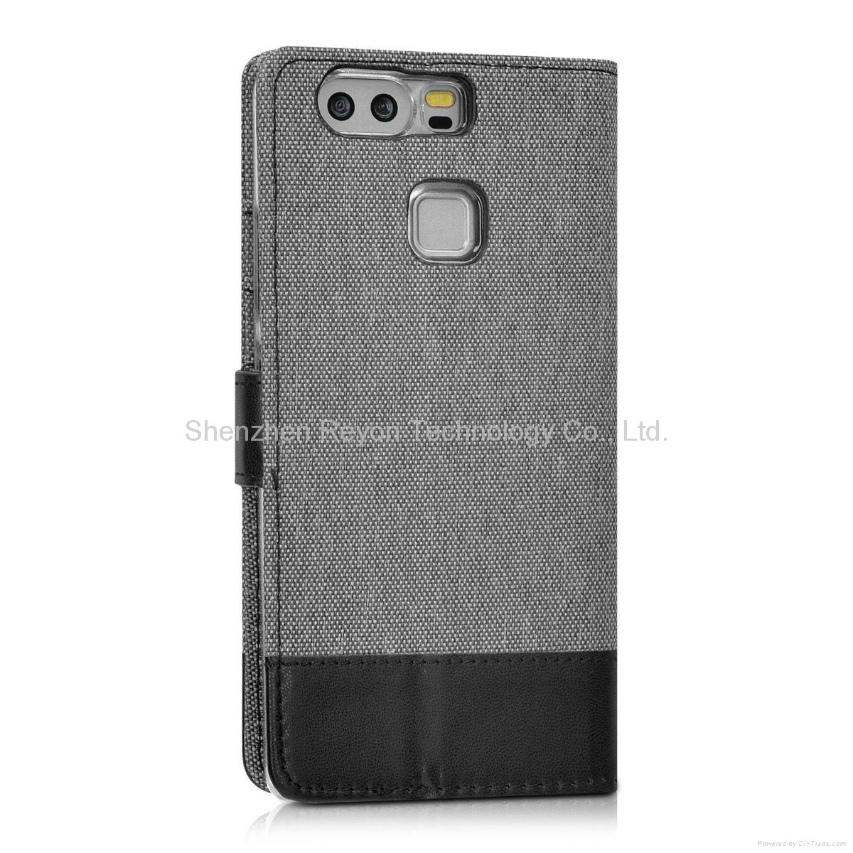 Wallet case cover For Huawei P9 - Flip case with card slot and stand in grey 4