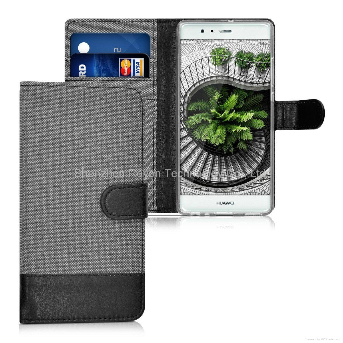 Wallet case cover For Huawei P9 - Flip case with card slot and stand in grey 5