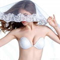 White lace strapless embroidery invisible stick on bra for wedding 3