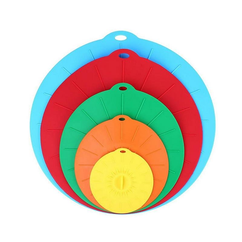 Silicone Suction Lids - Set of 5 Colorful Food Covers - Microwave Safe BPA Free