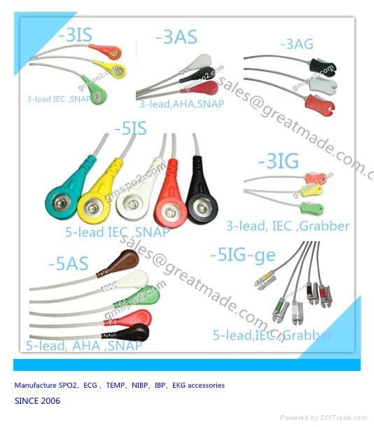 One piece ECG cable with 5-ld 5