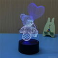 High 3d illusions lighting heart shape colorful 3d led night light with remote c 3