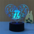 High 3d illusions lighting heart shape colorful 3d led night light with remote c 5