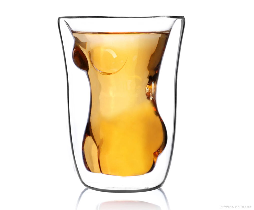 Sexy lady and muscle man shape wine double wall  glass cup whisky glass cup  3