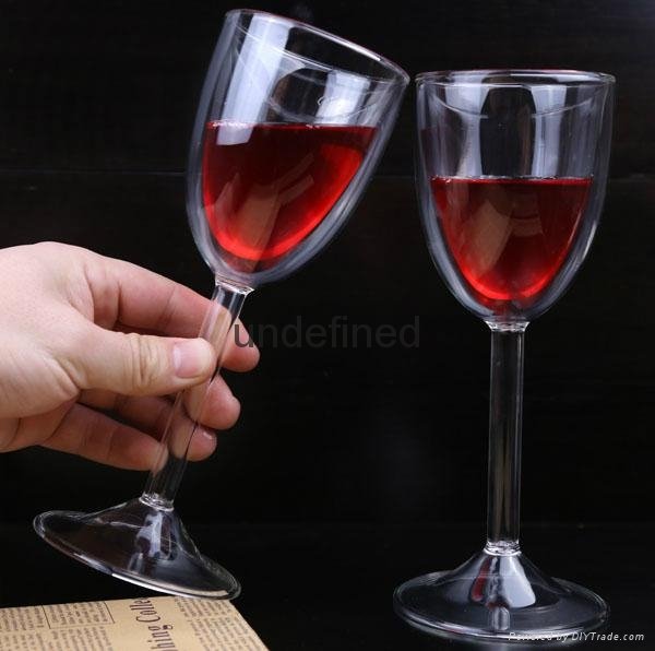 Clear double wall red wine glass cups wine  glass goblet 2