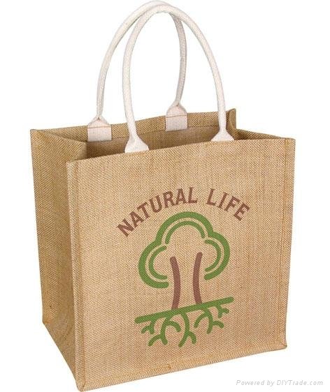 custom printed jute bags with various designs and colors for promotional purpose