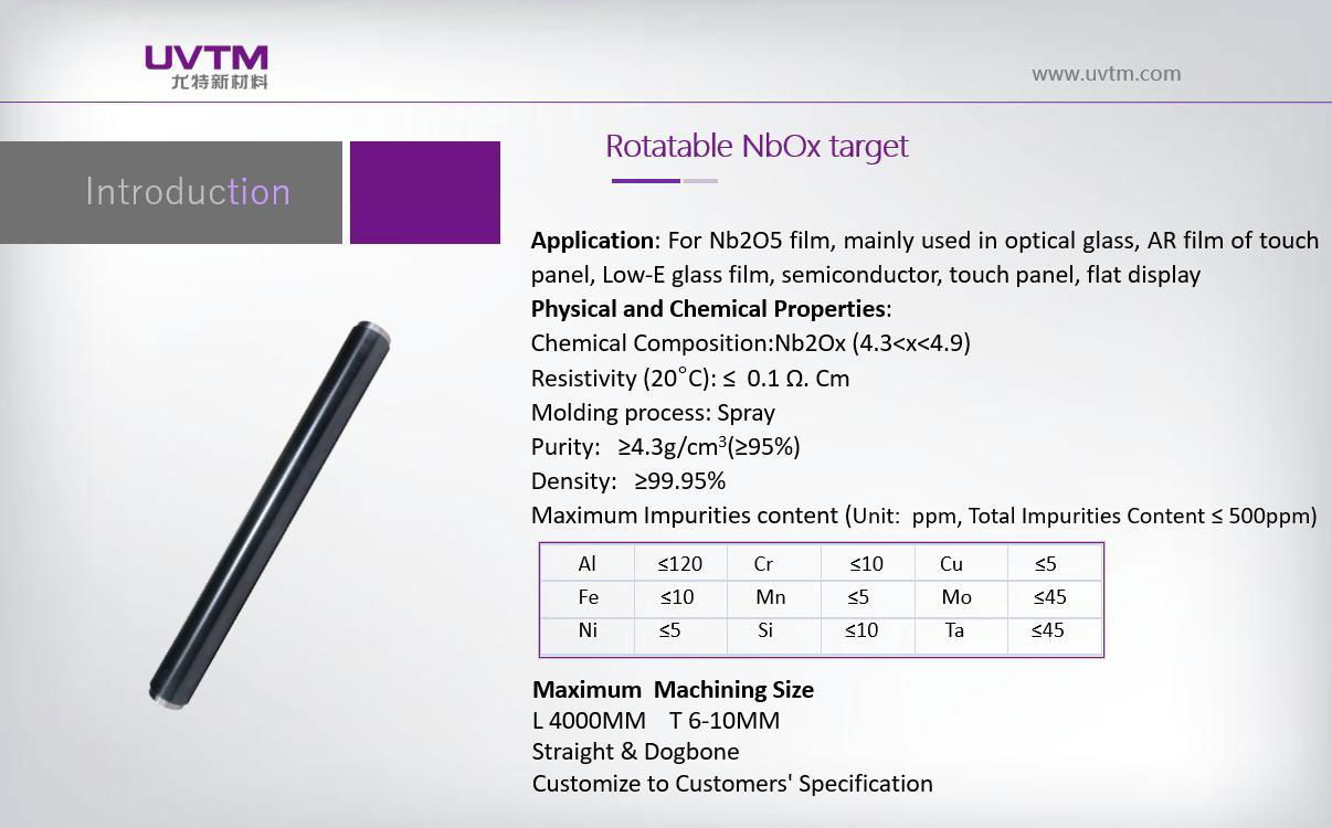 NbOx target Nb2O5 Target for AR glass coating 2