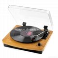 wood portable turntable vinyl record player with dust cover