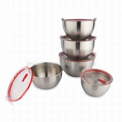 Hot Sales Stainless Steel Mixing Bowl 5pcs with plastic airtight lid