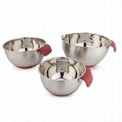 3pcs stainless steel mixing bowl set with spout mouth silicone base and handle  