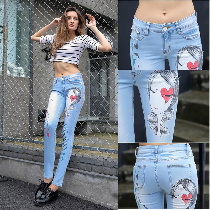 2017 New Design Printed Skinny Wholesale Jeans Slim Fit A008