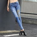 Brand Latest Design Trousers Women Tight Golden Rose Printed Jeans A006 2