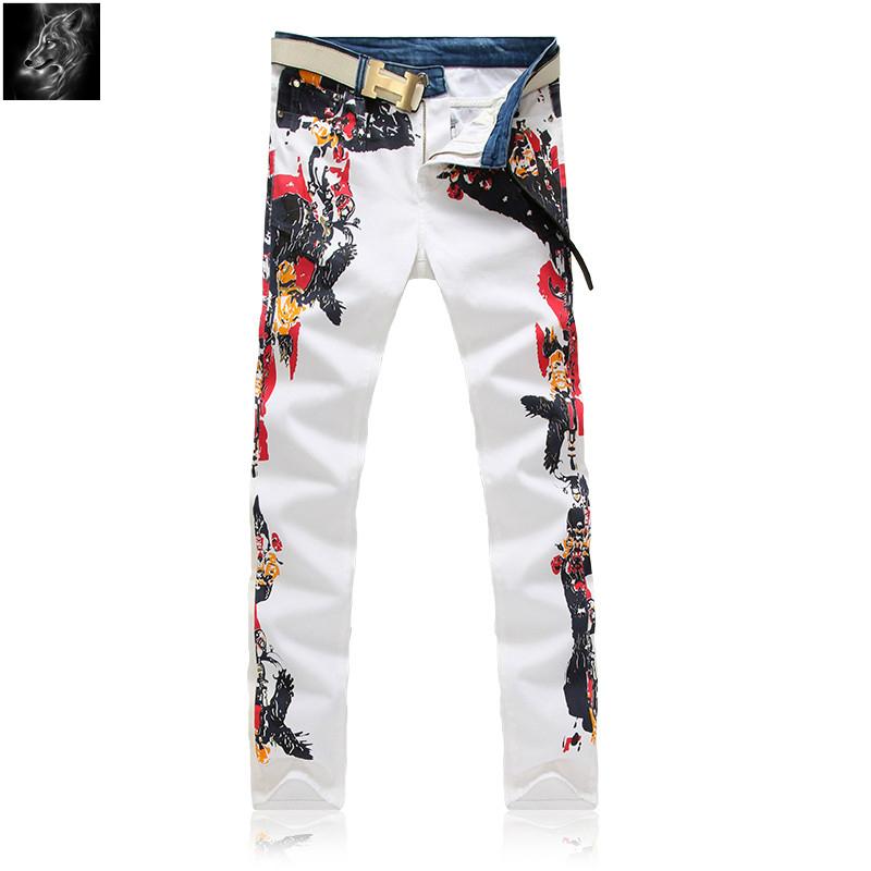 2017 Hottest Shenzhen Wholesale Printed White Bike Jeans Mens Y039