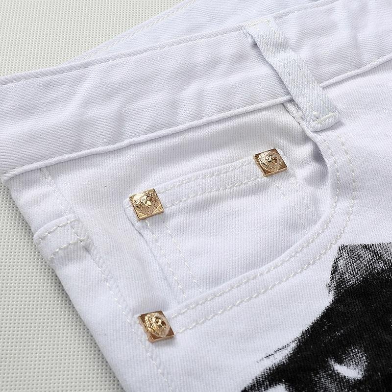 China Zhongshan Wholesale White Printed Denim Mens Jeans Y038 3