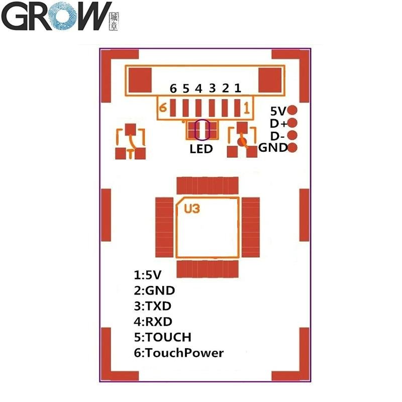 GROW R301T 小体积电容指纹采集识别模块 带手指触摸感应输出 3