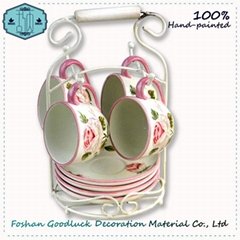 Fashion Elegant Rose Pattern Ceramic Tea Cup Set