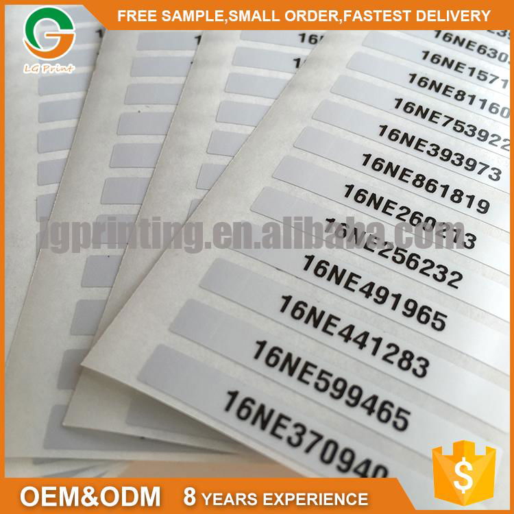PET gloss silver adhesive label sticker with serial number