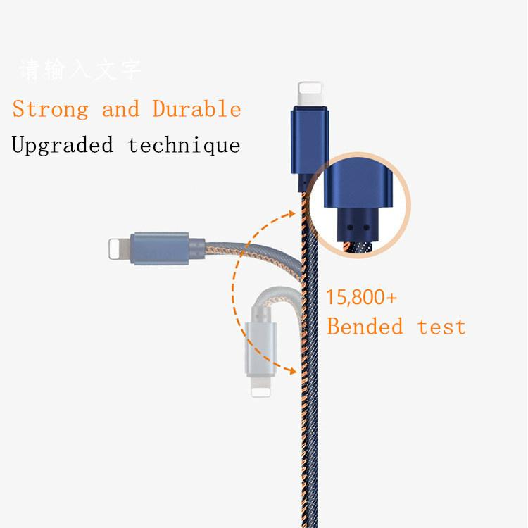 USB 3.0 Jeans Stitched Lightning USB cable for iPhone 4