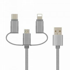 3 in 1 Nylong Braided 1m USB Cable for Lightning, Micro USB and Type C 3 in 1 US