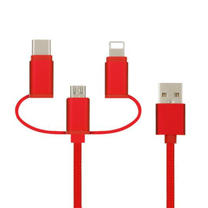 3 in 1 Nylong Braided 1m USB Cable for Lightning, Micro USB and Type C 3 in 1 US 3