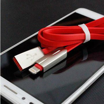 Solid Zinc Alloy Flat Fast Charging lightning USB Mobile Phone Cable for iPhone 4