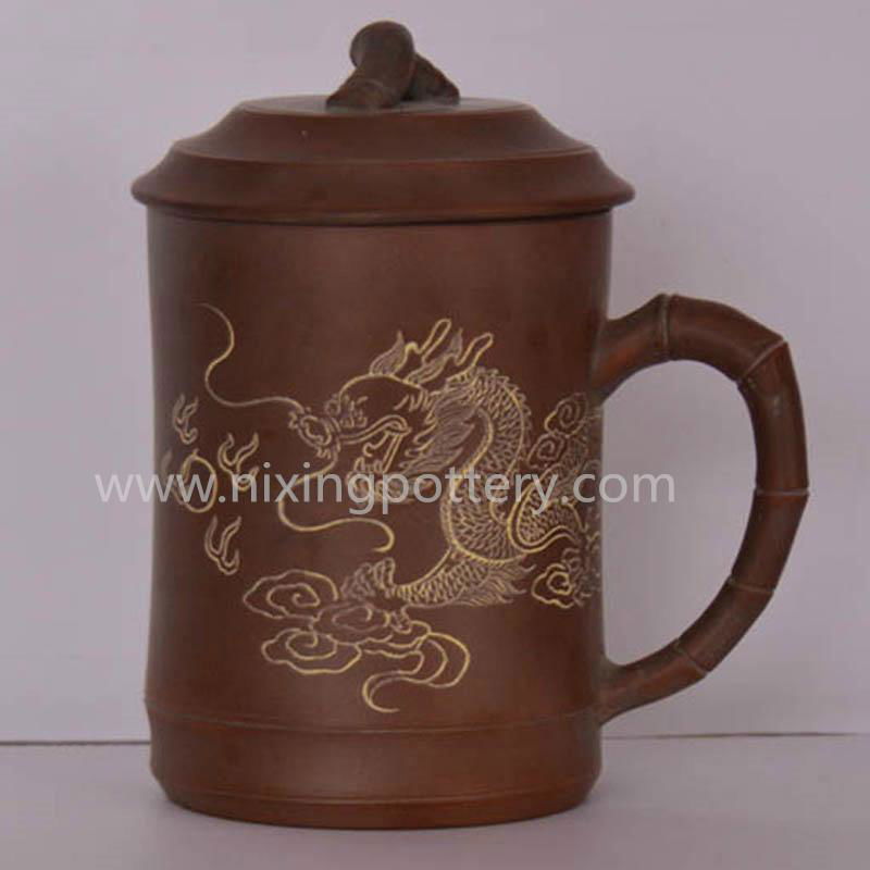 Nixing Pottery Dragon Tea Cup Ceramic Hand Carving Tea Mug Coffee Water Cup 450m