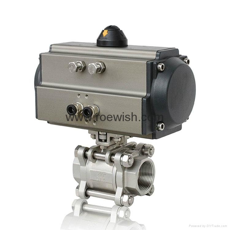 3-PC Threaded Double Acting Single Acting Pneumatic Ball Valve 