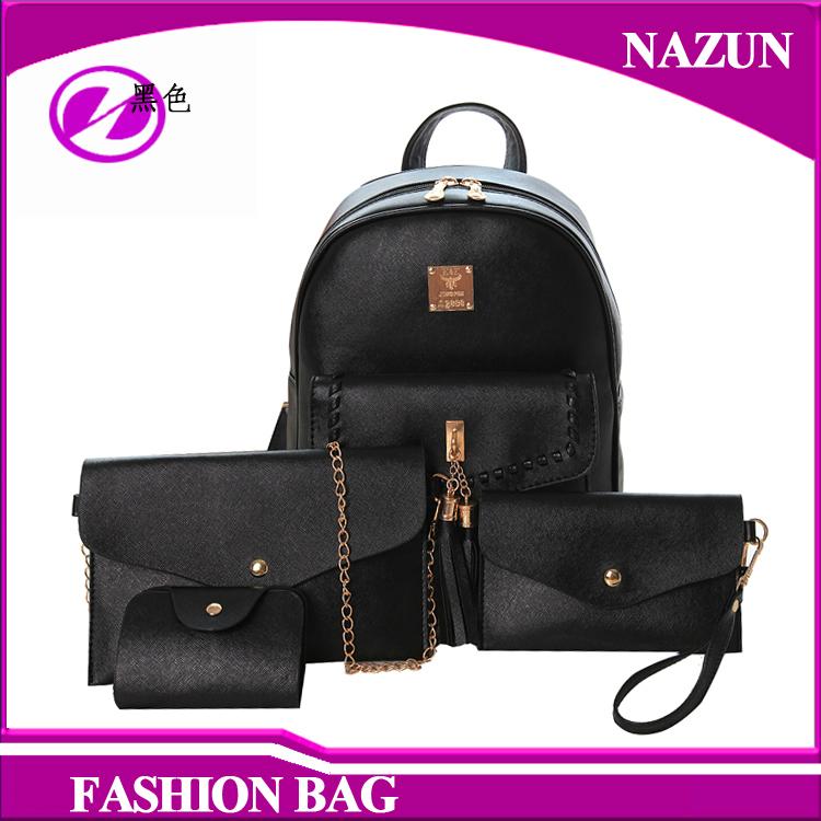 2017 hot selling 4pcs backpack set with tassels decoration good PU leather purse