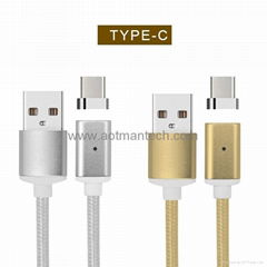 Newest fast charging magnetic cable android micro usb to type c nylon braided ca