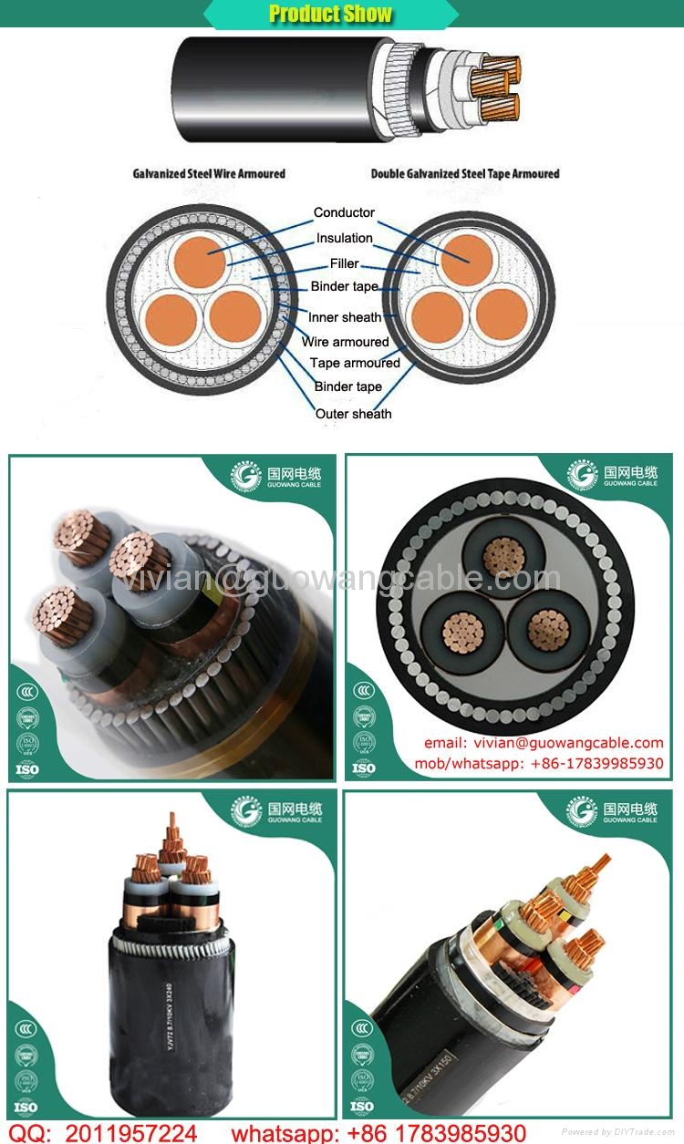 15kV MV Steel Wire Armoured Cable For Garden Prices List 3 Core 70 mm