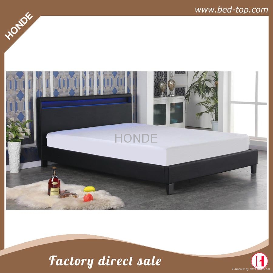 Latest Design Furniture Stunning Faux Leather Soft PU LED Bed BEDP