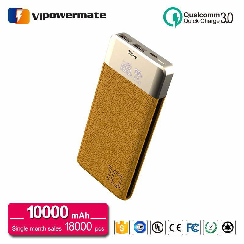 New design leather rohs polymer cell mobile phone power bank charger 10000mah wi 4