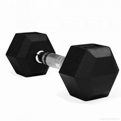 Hex black rubber dumbbell