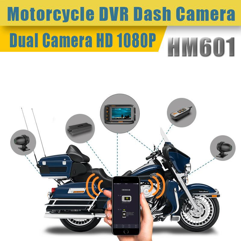 HFK HM601 IP67 waterproof motorcycle dash dvr camera with dual 1080P HD camera