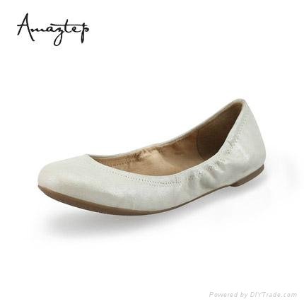 Classic Metallic Women Comfy Leather Shoes Ballerina Ballet Flats