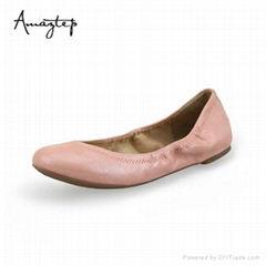 Classic Metallic Women Comfy Leather Shoes Ballerina Ballet Flats