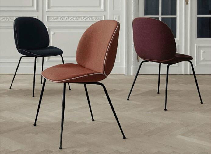 Upholstered velvet metal base replica gubi beetle dining chair by gamfratesi 4