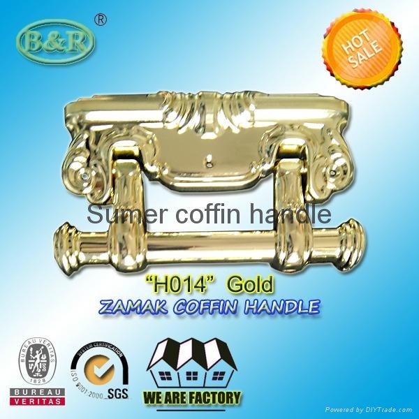 H014 Zamak handle gold metal coffin handle