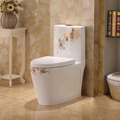 Bathroom golden simple decal ceramic one piece toilet 