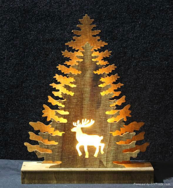 cheap plywood tree and deer elements wooden christmas decoration lighting