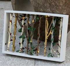 wood home wall hanging decoratiive led simulation plant frame