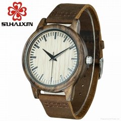 SIHAIXIN man watch in wood handcrafted 100% natural ebony male watch leather 