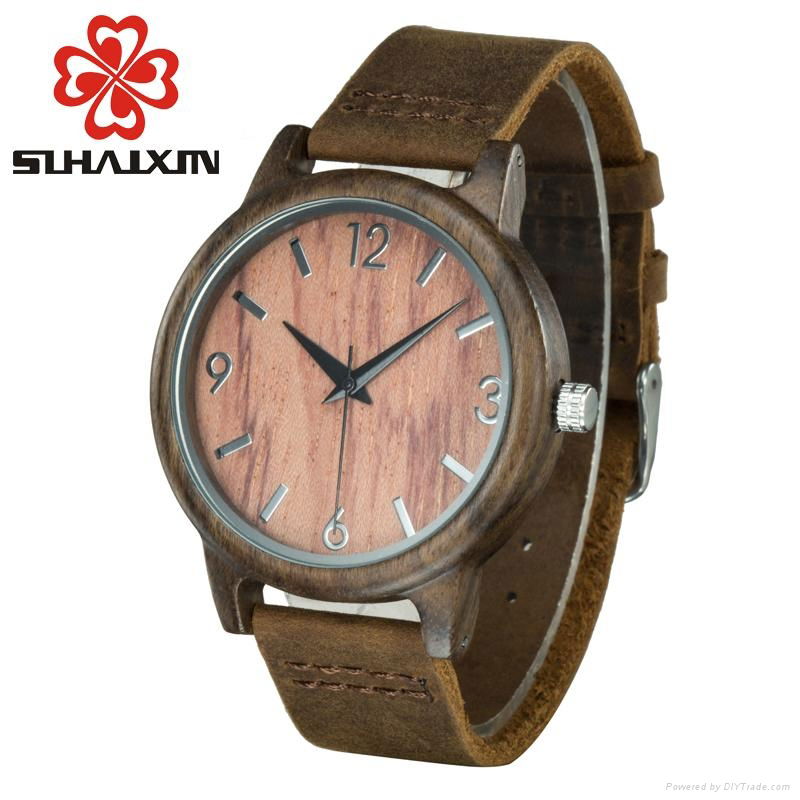 SIHAIXIN Wood Watch Men Red Color Vintage Arabic Numerals Dial With Top Brand Ma