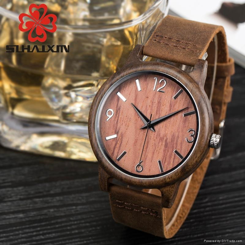 SIHAIXIN Wood Watch Men Red Color Vintage Arabic Numerals Dial With Top Brand Ma 4