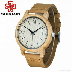 SIHAIXIN Clock Man Wood Casual Quartz Watches Luxury Leather Strap Brand
