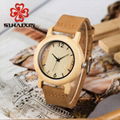 SIHAIXIN Wood Women Watch Leather Band Quartz Watches Natural Wood Bamboo Clock 1